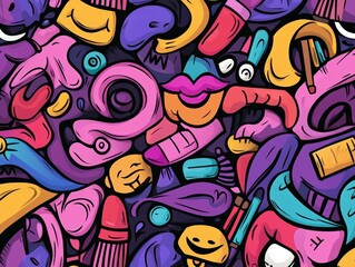 Colorful abstract pattern featuring playful graphic elements and shapes