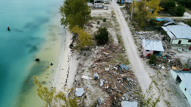 Ruined coastal village after a cyclone