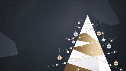 Modern Minimalist Christmas Tree with Geometric Shapes and Metallic Accents