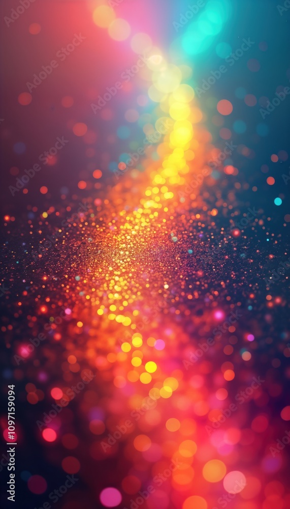 Poster Abstract rainbow background with colorful particles. Graphic texture with bright motion. Gradient colors create dynamic 3D glow. Design art for banner poster wallpaper. Concept illustration for tech
