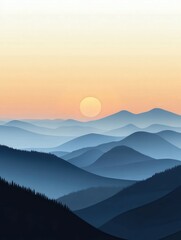 Fototapeta premium Sunrise over rolling mountains with mist in the valley