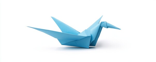 beautiful blue origami crane, showcasing intricate folds and design