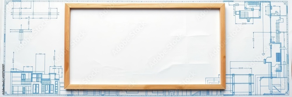 Poster blue print photo effect mockup creating a blueprint-style image with white lines and a blue backgrou