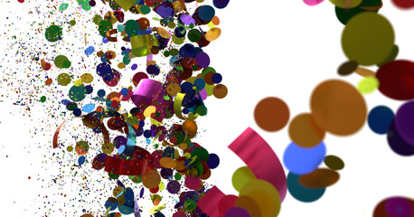 Abstract festive background with falling gold confetti and glitter on white. Perfect for celebration, party, and event designs.