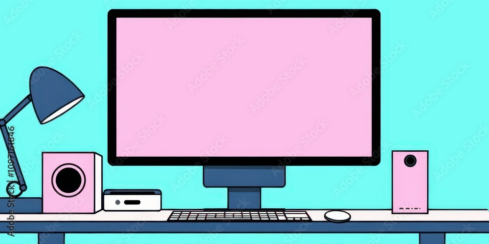 Poster modern desktop computer mockup with flat design vector elements, modern, computer