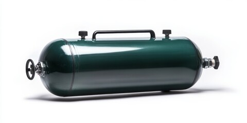 Oxygen tank, green, metal, cylindrical, isolated, handle, valve, industrial