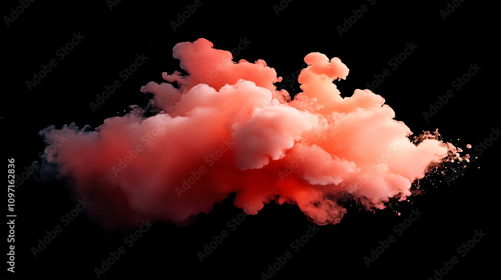 Poster red smoke forms a stunning cloud shape as it explodes against a black backdrop