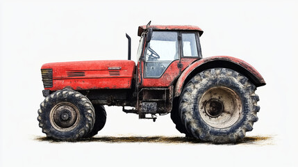 Fototapeta premium Red and black tractor against white background