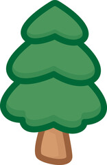 Stylized cartoon tree with brown trunk and green foliage in three rounded layers, dark green border outline.