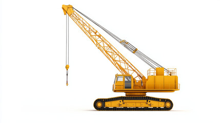 Rendering of yellow construction crane isolated on white background.