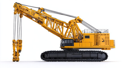 Rendering of yellow construction crane isolated on white background.