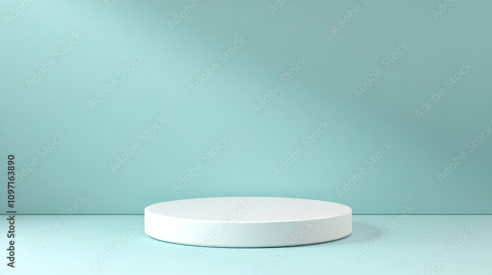 Aufkleber white round podium displaying products on turquoise background with copy space, perfect for showcasi