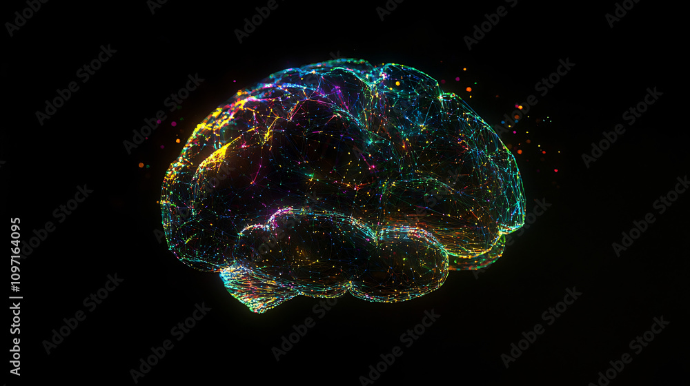 Aufkleber Colorful polygonal brain is glowing with neural connections, symbolizing artificial intelligence and deep learning