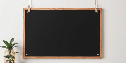 Obraz premium A poster mockup hanging on wooden clips against a neutral wall in a cozy home interior, paper, design