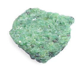 Beautiful green mineral isolated on white. Natural gemstone