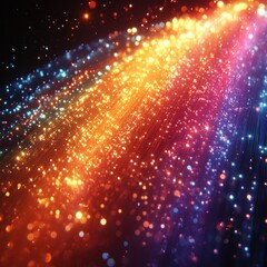Obraz premium A vibrant display of colorful particles and light beams creating a dynamic, cosmic effect.