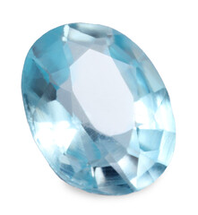 Light blue shiny gemstone isolated on white