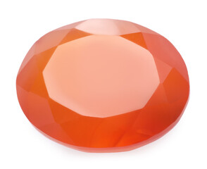 One orange shiny gemstone isolated on white
