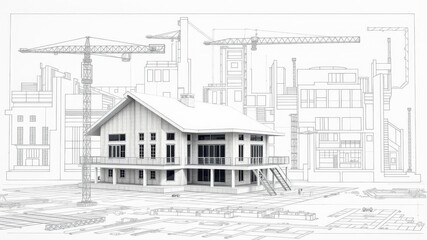 Fototapeta premium Blue print photo effect mockup with blueprint design overlay on image, digital, digital, construction