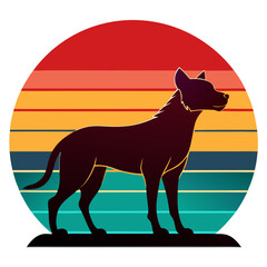 Retro Vector Illustration of a hyena Silhouette Against Colorful Stripes Creative Art Concept