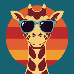 Retro Vector Giraffe Illustration Digital Art Colorful Background Whimsical Design