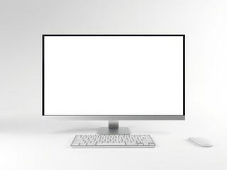 Fototapeta premium Modern slim computer with sleek metallic design, minimalistic keyboard, and large high-resolution screen on a clean white background, white background, large screen, keyboard