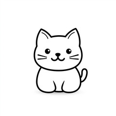 Obraz premium Cute cartoon cat sitting and smiling, line art illustration