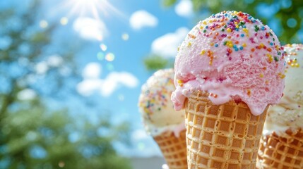 Sweet Strawberry Ice Cream Cones Outdoor Delight
