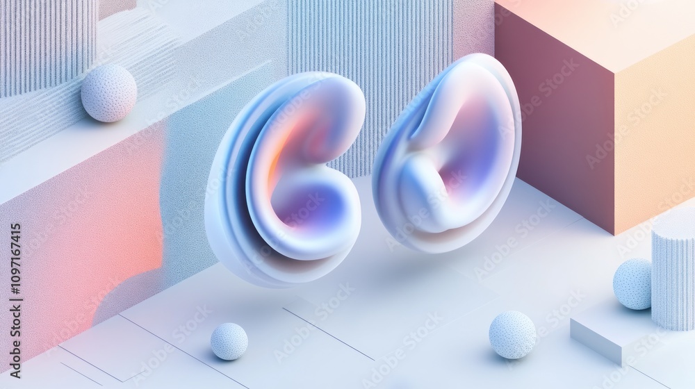 Aufkleber Abstract design featuring smooth shapes and geometric forms in soft pastel colors.