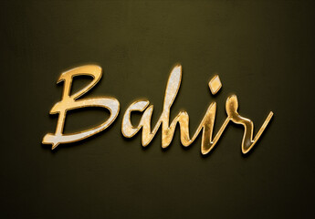 Old gold text effect of Arabic name Bahir with 3D glossy style Mockup.