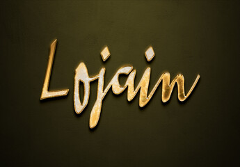 Old gold text effect of Arabic name Lojain with 3D glossy style Mockup.
