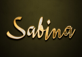 Old gold text effect of Arabic name Sabina with 3D glossy style Mockup.