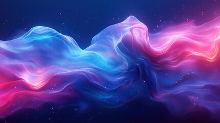 Obraz premium Dynamic abstract composition featuring dark blue and pink gradient with fluid organic forms and glossy 3D render, creative music waves background, banner mockup, mock up, template, empty, copy space