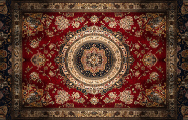 Obraz premium Persian Carpet with Red Medallion and Ornate Patterns