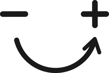 Stylized smiley face using mathematical symbols; left eye is a minus sign (-), right eye is a plus sign (+), and mouth is a curved arrow pointing upwards.
