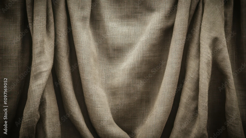 Poster a textured fabric curtain drapes softly, creating an elegant and cozy atmosphere.