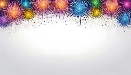 abstract white  background with colorful fireworks and copy space
