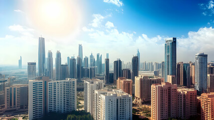 Obraz premium Stunning Dubai Skyline View with Modern Architecture and Bright Sky