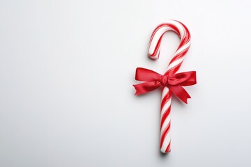 Candy cane with red bow on white background