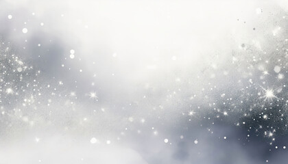 Obraz premium A white gradient background adorned with glittering silver sparks and a faint watercolor wash, creating a soft, magical atmosphere perfect for festive designs.