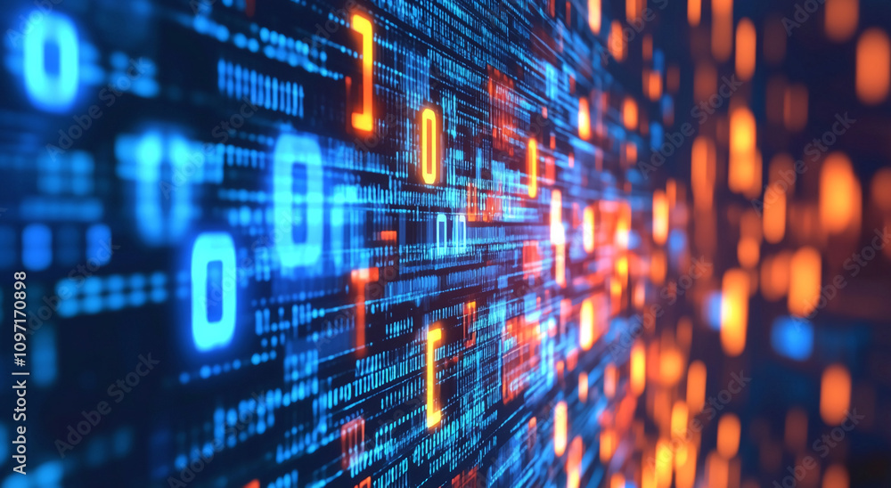 Aufkleber Abstract representation of data flow with glowing digits and vibrant colors in a digital network landscape