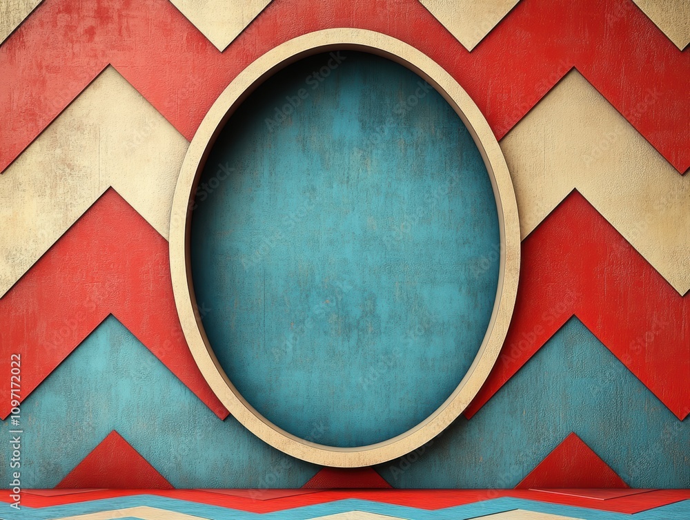 Poster colorful chevron background with an oval frame for displaying content.