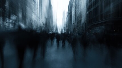 Obraz premium Blurry City Street Scene With Motion Blurred Pedestrians
