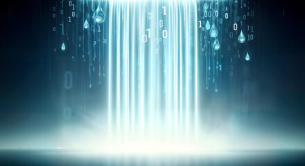 Digital data stream flowing in a futuristic abstract waterfall