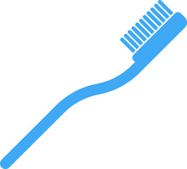 Simple blue toothbrush icon with a curved handle and bristles, designed in a flat and minimalistic style, ideal for dental or healthcare themes
