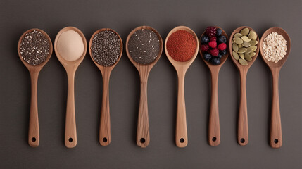 Vibrant Selection of Superfoods in Rustic Wooden Bowls