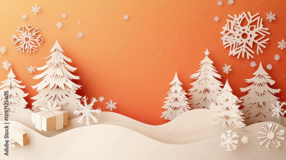 Aufkleber crafted from paper, this holiday card features intricate cut-out trees and snowflakes set on a vibra