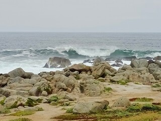 waves crashing on rocks