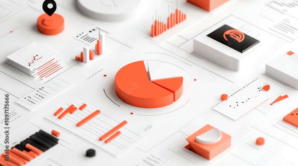 Aufkleber A collection of data visualizations and graphs in orange and white tones.