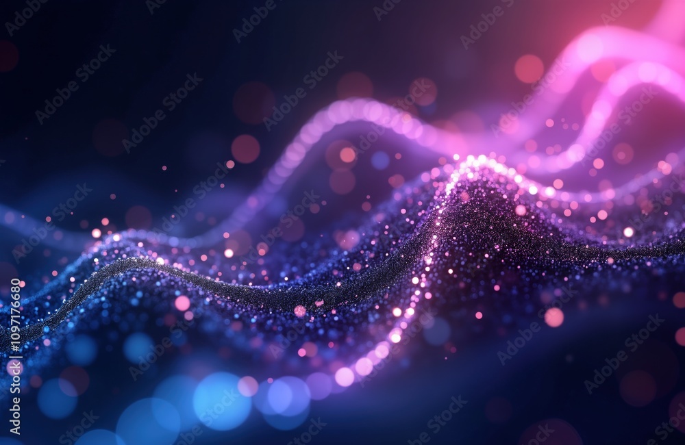 Leinwandbilder Abstract glowing particle wave background. Futuristic digital tech design. Network connection concept. Modern 3D render. Innovation. AI. Data visualization. Business wallpaper. Space art. Dynamic